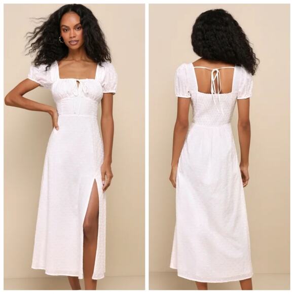 Lulus Dresses & Skirts - Lulus Beloved Darling White & Pink Polka Dot Embroidered Midi Dress